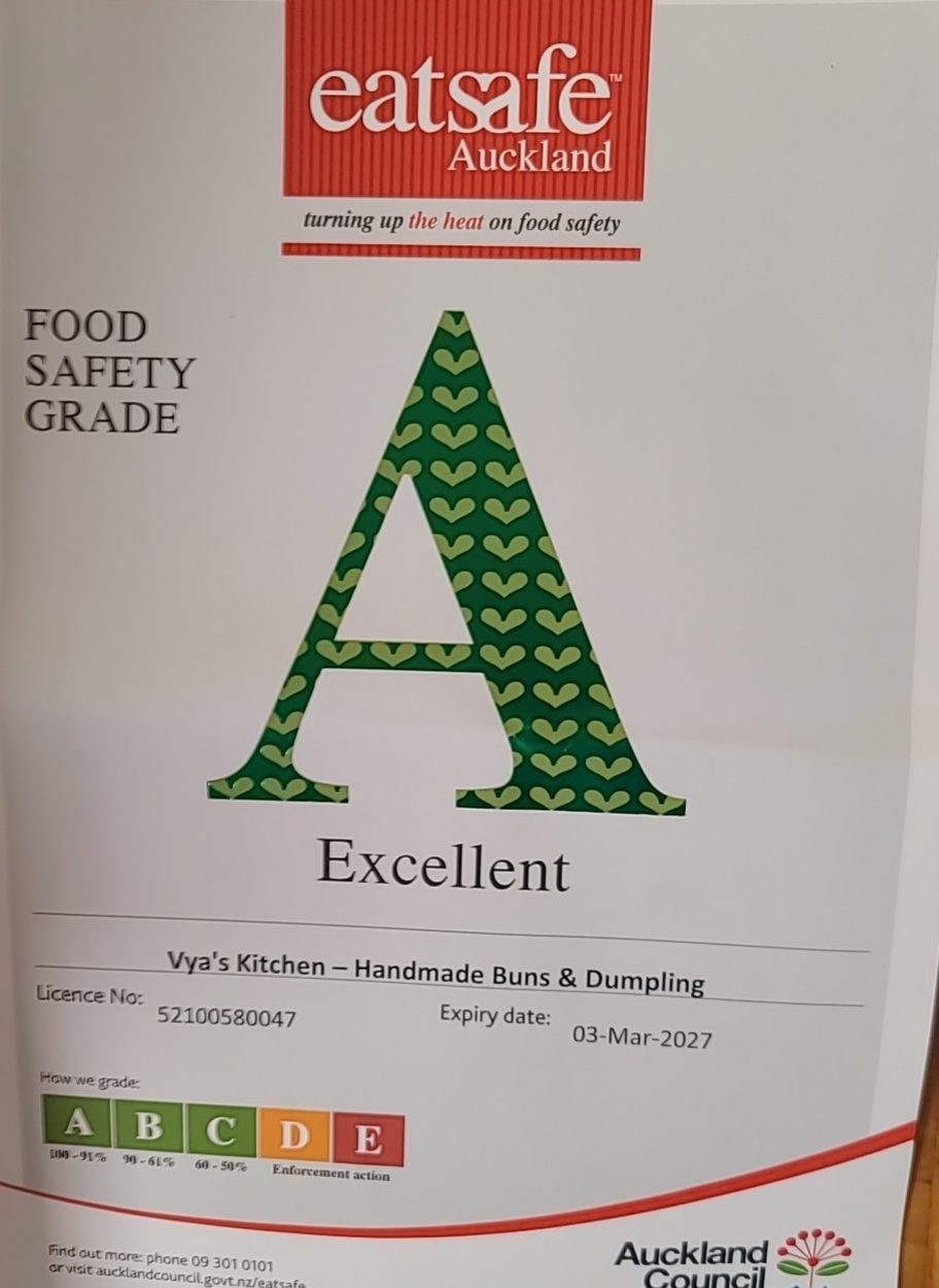 Auckland Council EatSafe Grade A certificate